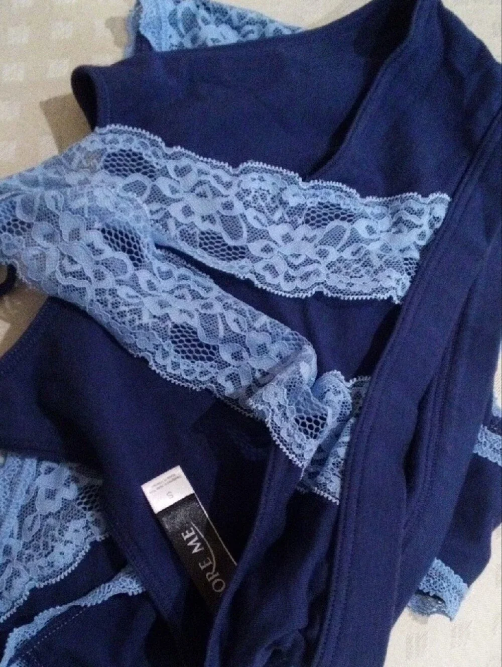Adore Me Navy Bralette & Light Blue Lace Trim Brief Set